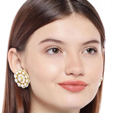 Rose Gold Plated Studded Drop Necklace Set With Floral Earrings For