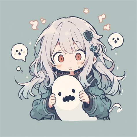 Premium Photo | Anime girl with a ghost face holding a white ghost ...