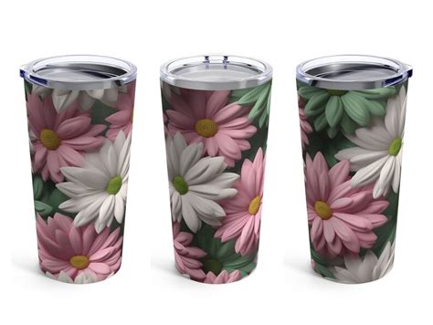 3d Daisies 20 Oz Skinny Tumbler Sublimation Design Pink White Etsy