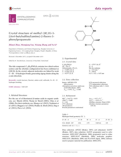 Pdf Crystal Structure Of Methyl R S Tert Butylsulfinyl