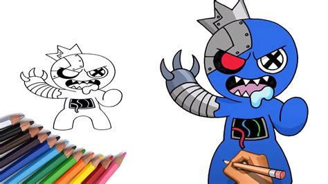 Rainbow Friends How To Draw Cyborg Blue Youtube