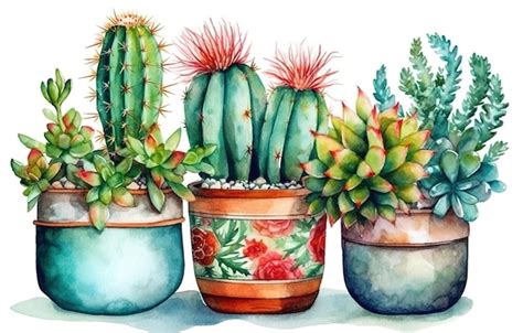 Premium Ai Image Cactus Watercolor Cacti Plant Hand Drawn