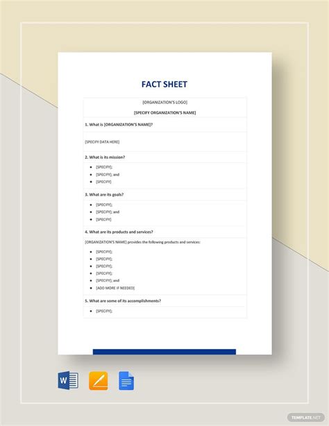 Blank Fact Sheet Template in Pages, Word, Google Docs, PDF - Download ...