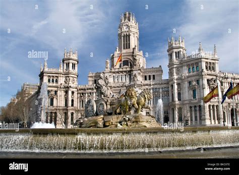 Madrid Spain Plaza De Cibeles Fountain Cibele Roman Goddess Of Nature