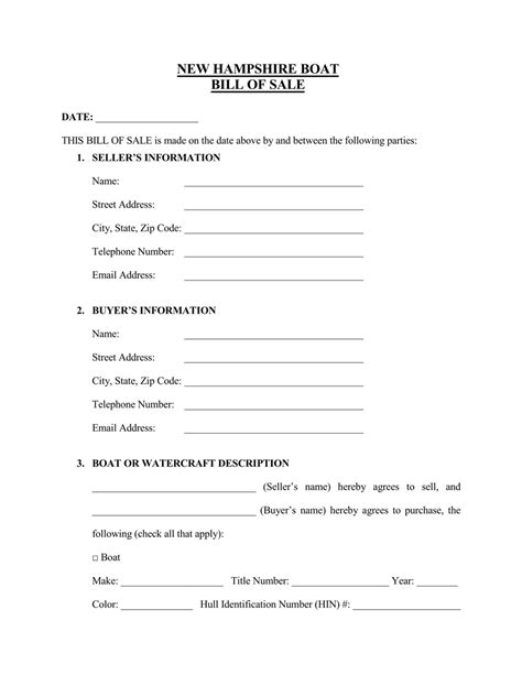 Free New Hampshire Boat Bill Of Sale Form Pdf Word Eforms Images