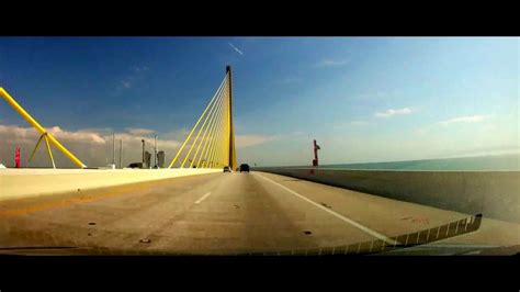 Driving Across The Sunshine Skyway Bridge In St Petersburg Fl On A