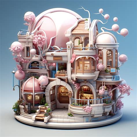 premium ai image  illustration    cute pink building