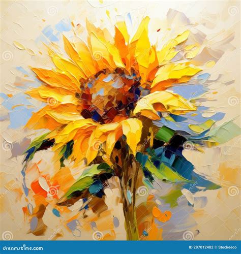 Abstract Sunflower Painting Realistic Impressionism with Expressive Palette Knife Work Stock ...