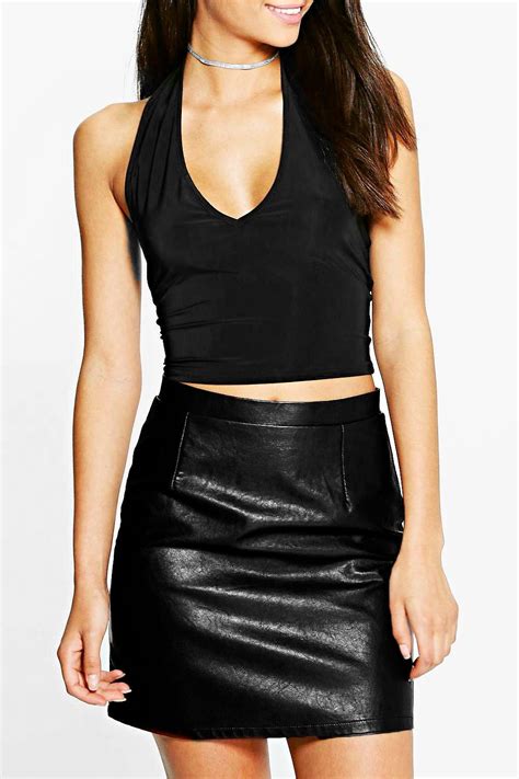 Boohoo Womens Tall Kailee Slinky Deep Plunge Crop Top Ebay