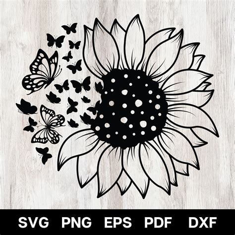 Sunflower Butterfly Svg Sunflower Svg Butterfly Svg Sunflower With Butterfly Cut File Clipart