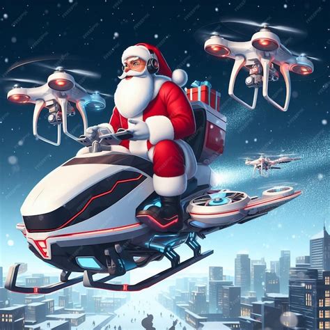 Premium AI Image | Santa Claus riding a hightech sleigh powered by ...