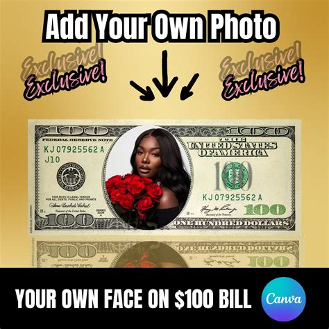 Dollar Bill Template Your Face On Money Personalized Dollar Editable