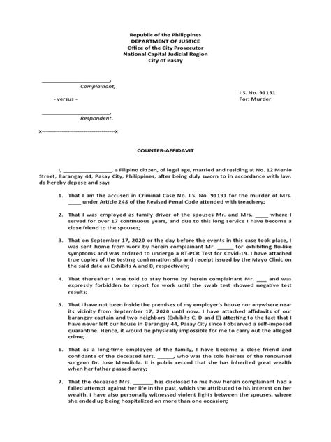 Counter Affidavit Murder Defense Pdf Justice Crime And Violence