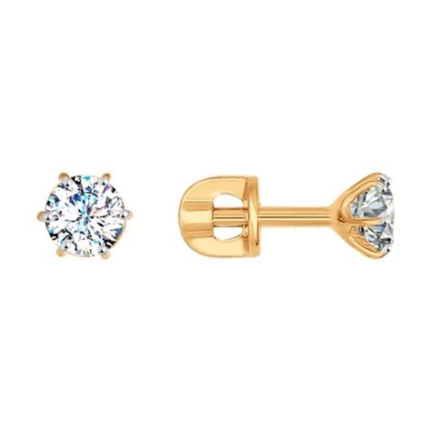 Серьги гвоздики с сваровски из красного золота 000-274488 | Купить в ...