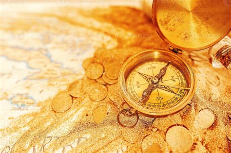 Treasure map with compass and gold coins 20621698 Stock Photo at Vecteezy