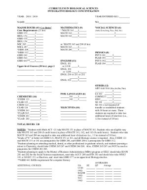 Fillable Online Integrative Biology Concentration Curriculum Sheet