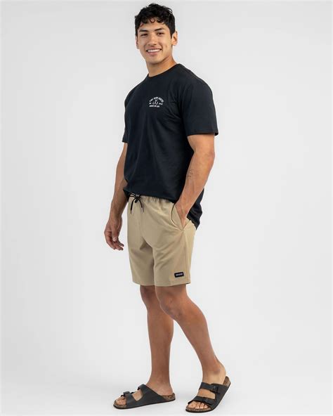 Shop Volcom Stones Hybrid 18 Elastic Waist Shorts In Khaki Fast Shipping And Easy Returns