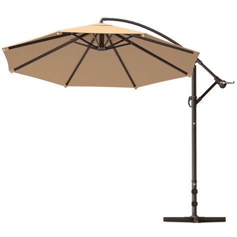 Magshion Heavy Duty 8 5 Ft Patio Umbrella Cantilever Outdoor Market Umbrella With Base Khaki