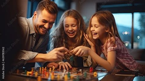 Cheerful family playing board games at home Find happiness and harmony in free time at living ...