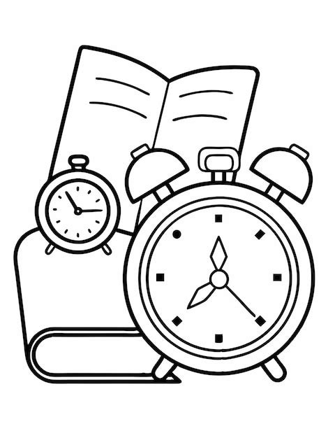 First Day Of School Book And Alarm Clock Colouring Book Pages For