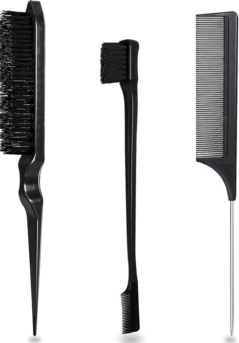 3 Pcs Slick Back Hair Brush Set Plastic Bristle Hair Brush Teasing Comb Rat Tail Comb Double