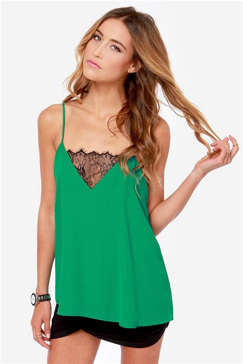 Cute Green Top Tank Top Camisole Lace Top 3700 Lulus