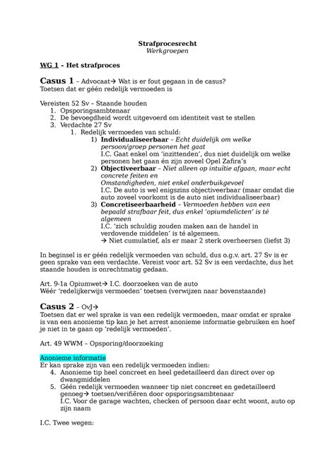 Strafprocesrecht Werkgroepen Strafprocesrecht Werkgroepen Wg 1 Het