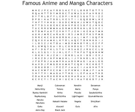 Famous Anime And Manga Characters Word Search Wordmint Word Search Printable