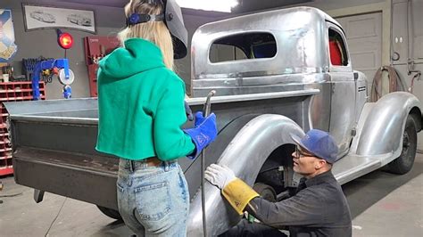 Jolene Is Butt Welding The Widened Rear Fender On The Plymouth