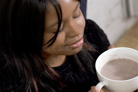 Hot Chocolate Closed Eyes Stock Image Image Of Pretty