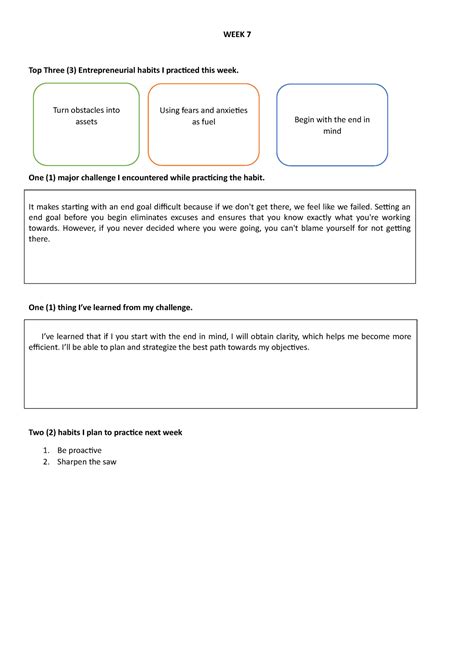 Journal 2 Snfsf WEEK 7 Top Three 3 Entrepreneurial Habits I