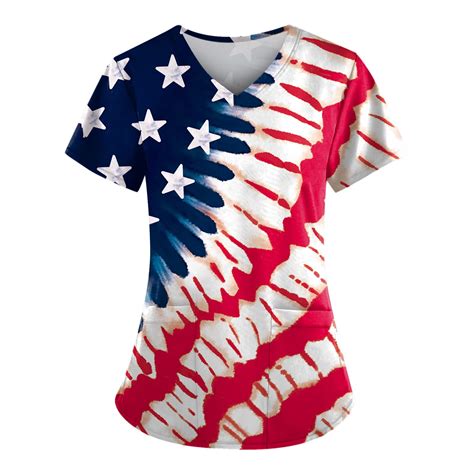 Ehtmsak Independence Day 4th Of July Scrubs Top For Women Flag Nurse