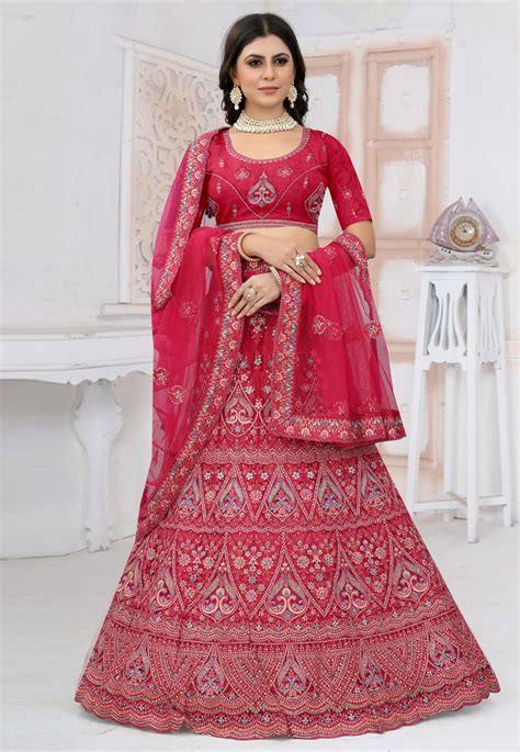 Magenta Net A Line Lehenga Choli