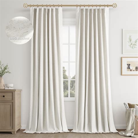 Joywell Linen Full Blackout Curtains 120 Inch Extra Long Pinch Pleated