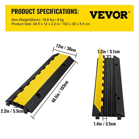 Vevor 1 Pack Of 3 Channel Rubber Cable Protector Ramps Heavy Duty