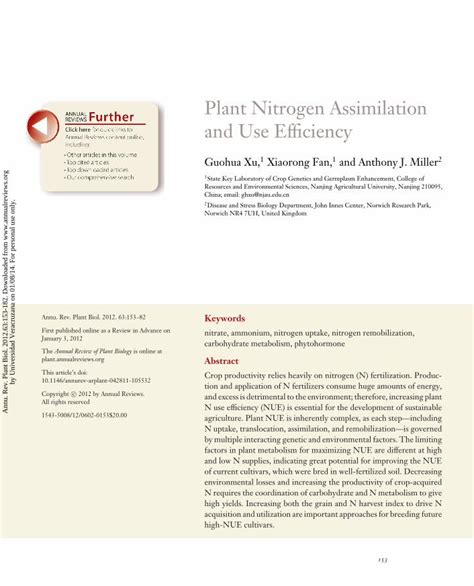 Pdf Plant Nitrogen Assimilation And Use Efficiency Dokumen Tips