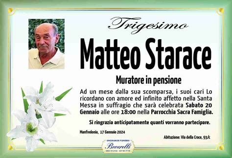 Funerali E Annunci Funebri A Manfredonia Matteo Starace Funer