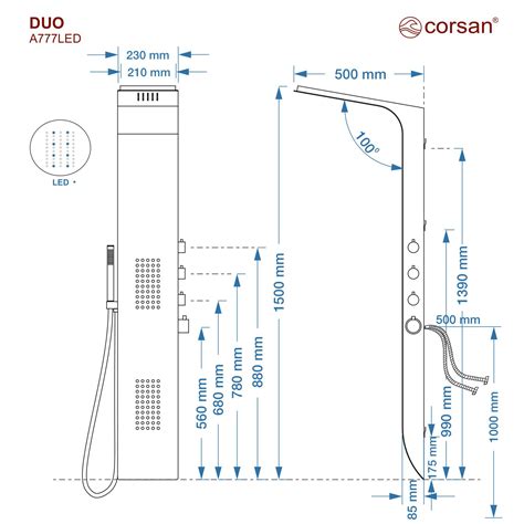 Panel Prysznicowy Corsan DUO Mieszacz Czarny Deszczownica LED