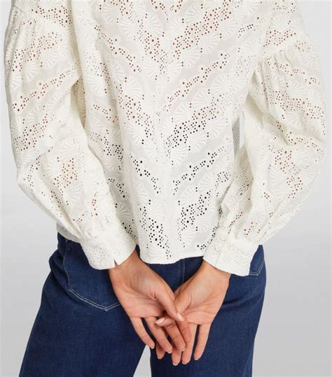 Womens Maje White Floral Embroidered Blouse Harrods UK