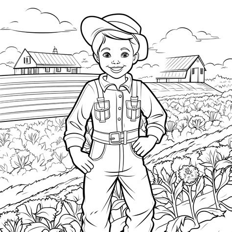 Premium Photo Cartoon Farm Adventure Coloring Page With Bold Lines And A Playful Farmer