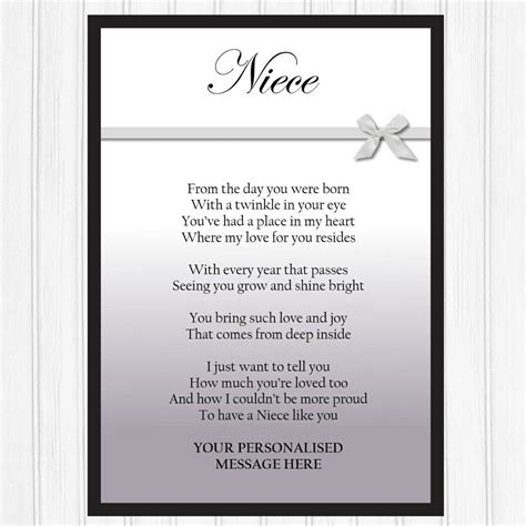 Niece Ts Personalised Birthday T For Niece Keepsake Niece Poem Print Ebay