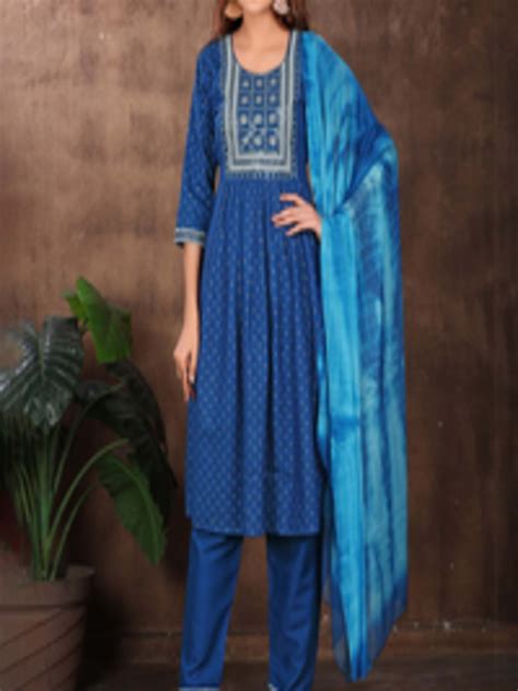 Buy KALINI Round Neck Ethnic Motifs Printed Thread Work Kurta