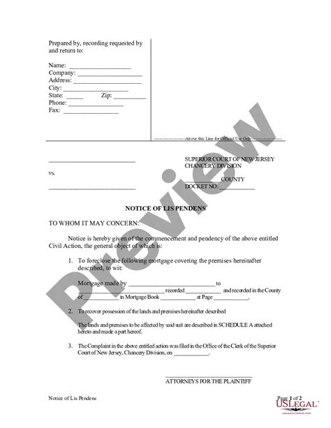 New Jersey Notice Of Lis Pendens Us Legal Forms