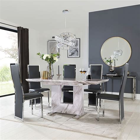 Florence Extending Dining Table Celeste Chairs Grey Marble Effect