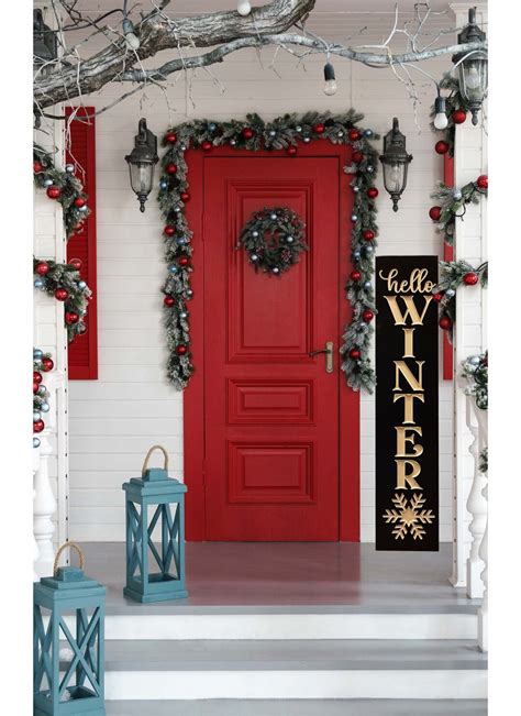 Hello Winter Sign Front Porch Sign Welcome Sign Porch Decor Front