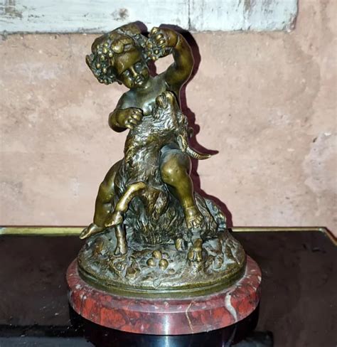 Groupe En Bronze Cherubin Et Bouc Xix Sign Clodion Raisin Eur