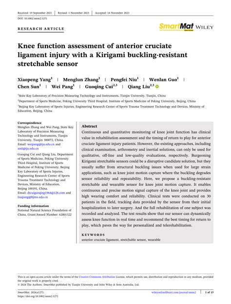 (PDF) Knee function assessment of anterior cruciate ligament injury with a Kirigami buckling ...