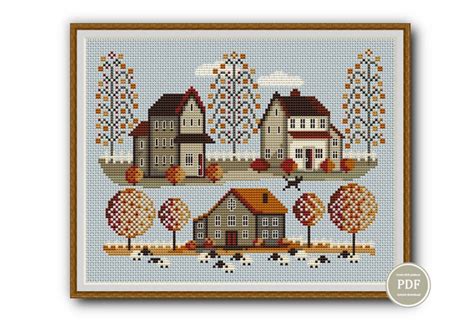 Cross Stitch Pattern Sampler Seasons Pattern Set Village Etsy