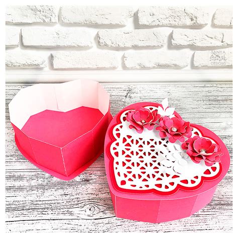 Heart Shaped Gift Box With Lace Heart And D Flowers