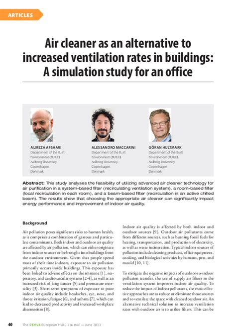 REHVA Journal Air Cleaner As An Alternative To Increased Ventilation